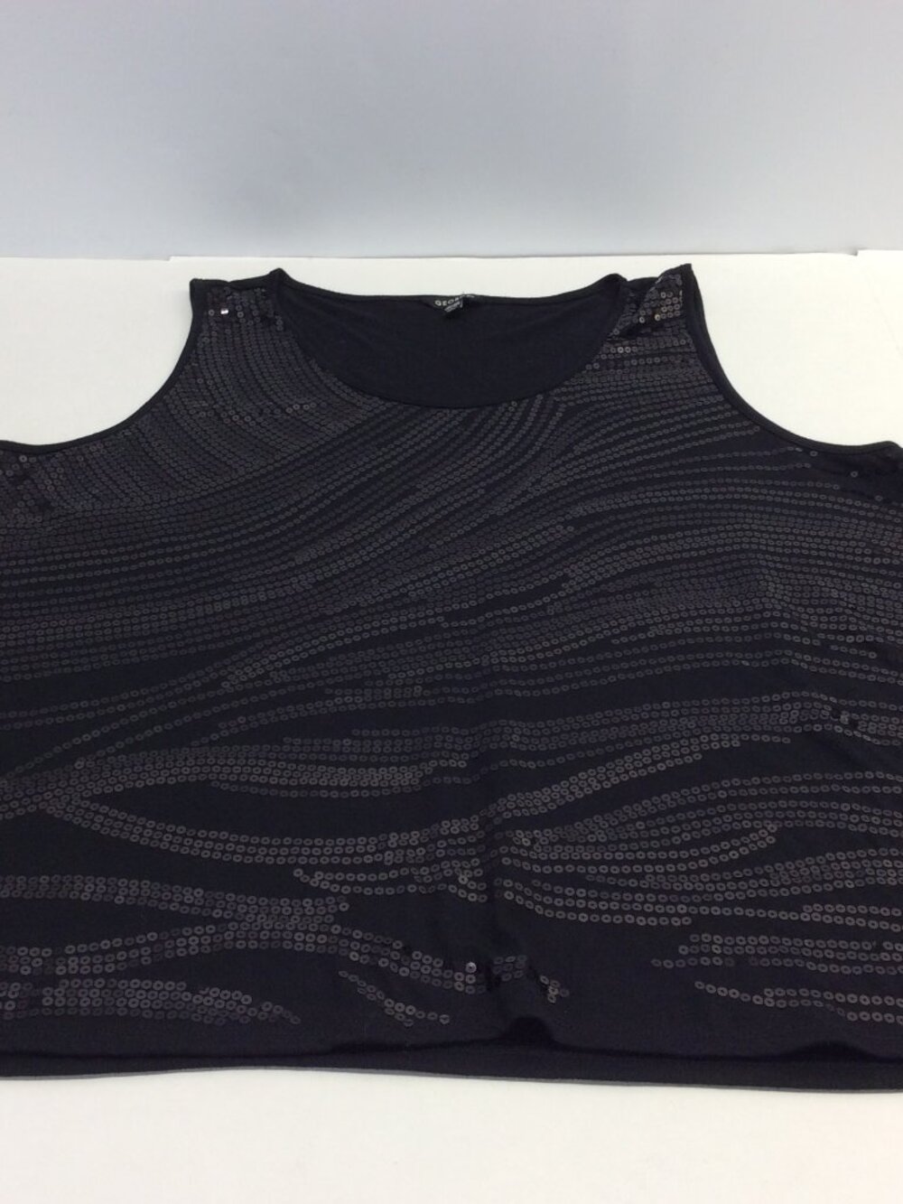 George Women's Black Sequin Scoop Neck Tank Top Size 4XL 26W-28W